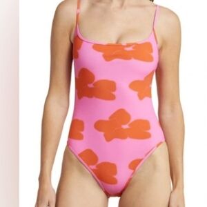 Nu Swim Noodle Floral Print Plus Size Swimsuit in Pink w/Dusty Orange . Size 2XL
